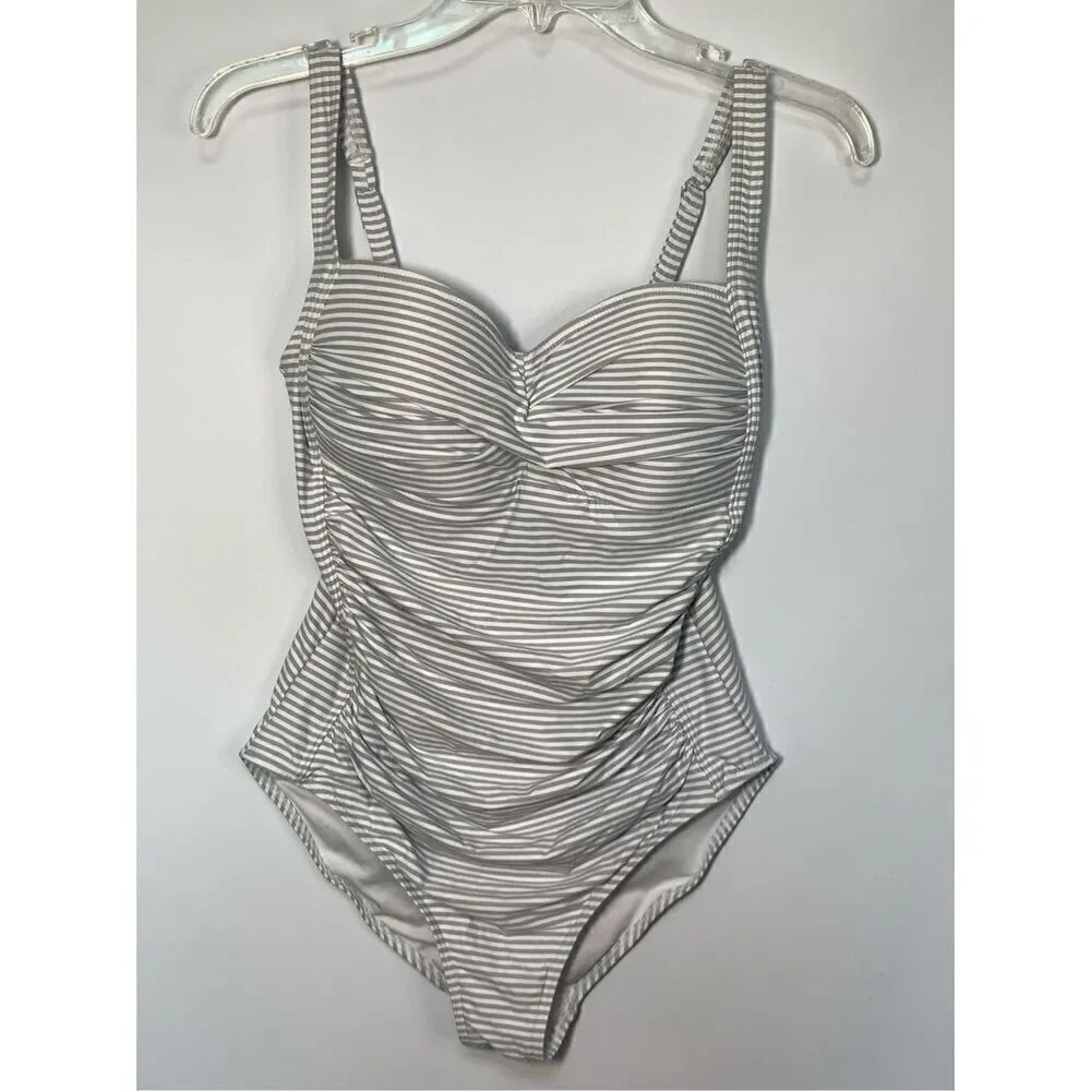 Nip Tuck Swim Women's Sorrento Striped Joanne One Swimsuit Gray & White Size 8